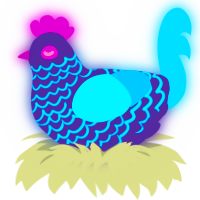 Ultraviolet, a overcast and cerulean chicken with a lace pattern