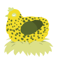 A yellow and olive chicken with a speckle pattern