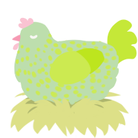 A gluppy and lime chicken with a speckle pattern