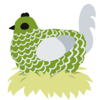 A chartreuse and mist chicken with a lace pattern