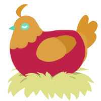 A crimson and orange chicken with a head pattern