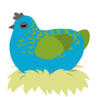 A cerulean and chartreuse chicken with a half-lace pattern
