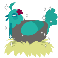 HATSUNE MIKU, a grey and turquoise chicken with a head pattern