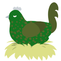 A leaf and olive chicken with a speckle pattern