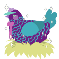 Pleione, a violet and cerulean chicken with a lace pattern