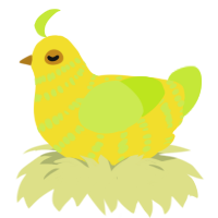 A yellow and lime chicken with a bar pattern