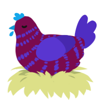 A wine and indigo chicken with a bar pattern