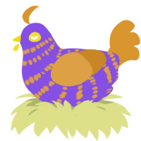 A blurple and orange chicken with a bar pattern
