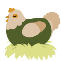 A olive and beige chicken with a head pattern