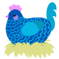 A ultramarine and cerulean chicken with a lace pattern