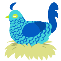 A aqua and ultramarine chicken with a lace pattern