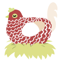 A red and cream chicken with a lace pattern