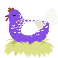 A blurple and white chicken with a half-lace pattern