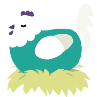 A turquoise and white chicken with a head pattern