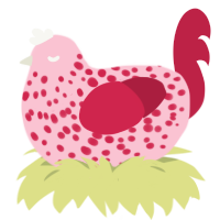 A rose and crimson chicken with a speckle pattern