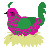 A fuchsia and viridian chicken with a lace pattern