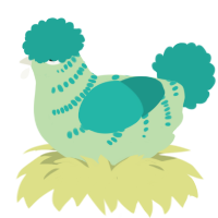 A gluppy and turquoise chicken with a half-bar pattern