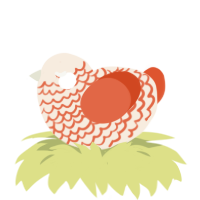 A cream and vermilion chicken with a lace pattern