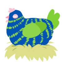 A ultramarine and grass chicken with a bar pattern
