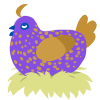 Tamatoa, a blurple and gold chicken with a speckle pattern