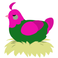 A leaf and fuchsia chicken with a head pattern