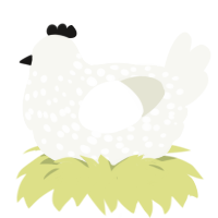 A white chicken with a speckle pattern