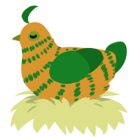 A orange and leaf chicken with a bar pattern