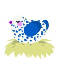 A white and ultramarine chicken with a speckle pattern