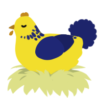A yellow and navy chicken with a neck-speckle pattern