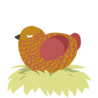 A ochre and red chicken with a lace pattern