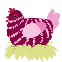 A maroon and pink chicken with a bar pattern