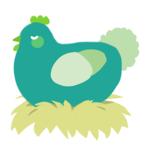 A turquoise and gluppy chicken