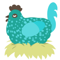 A turquoise and aqua chicken with a speckle pattern