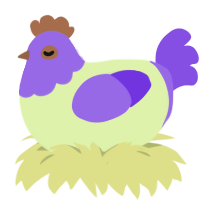 A apple and blurple chicken with a head pattern