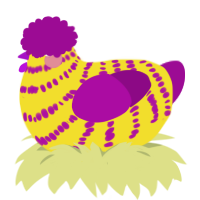 A yellow and plum chicken with a bar pattern