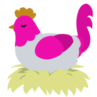 A mist and fuchsia chicken with a head pattern