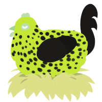 A lime and sable chicken with a speckle pattern