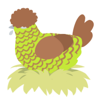 A lime and brown chicken with a lace pattern