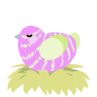 A lavender and apple chicken with a bar pattern