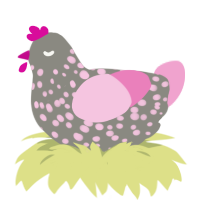 rosemary, a ash and pink chicken with a speckle pattern
