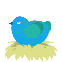 A sky and turquoise chicken with a half-lace pattern