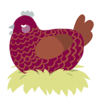 A maroon and russet chicken with a lace pattern