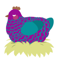 A plum and teal chicken with a lace pattern