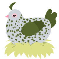 A mist and olive chicken with a speckle pattern