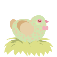 A gluppy and beige chicken with a speckle pattern