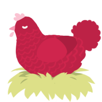 A crimson chicken with a lace pattern