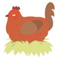 A vermilion and brown chicken with a double-lace pattern