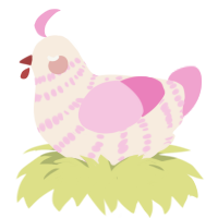 A cream and pink chicken with a bar pattern