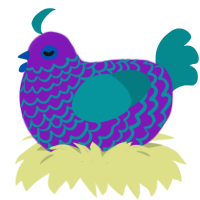 Vaporwave, a violet and teal chicken with a lace pattern