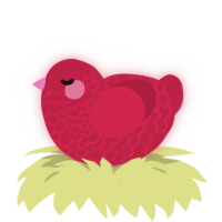 A crimson chicken with a lace pattern
